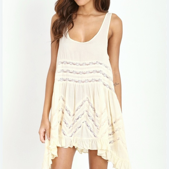 Intimately Free People voile trapeze  Lace Tunic cream dot slip sz small - Picture 3 of 11